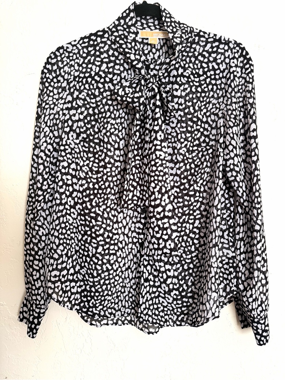 Michael Kors Graphic Leopard Tie-Neck Blouse XS NWOT